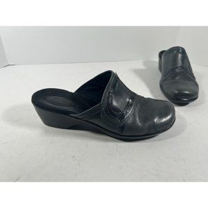 CLARK'S Artisan Clogs Shoes Size 9.5 Dark Grey Leather Slip-On  Mules